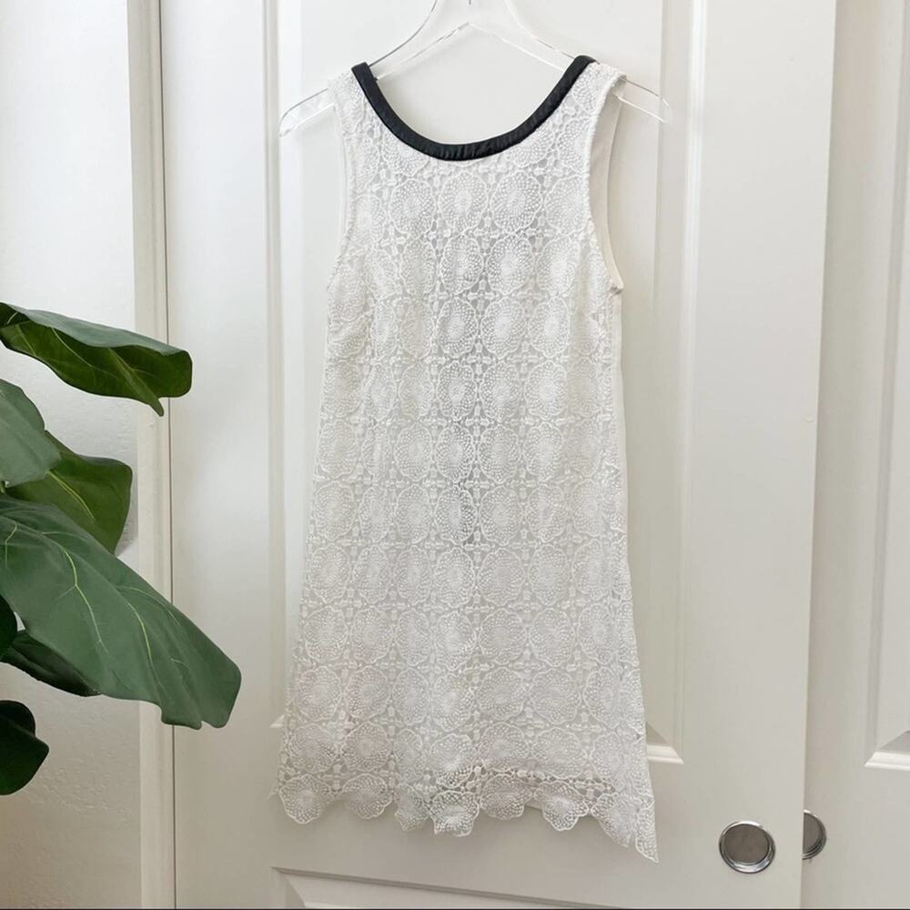ASTR White Lace Dress Black Leather Trim XS